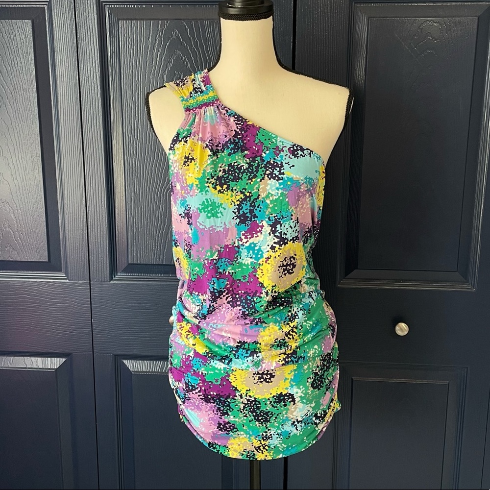 BCBG Multi Color One Shoulder Mini Dress